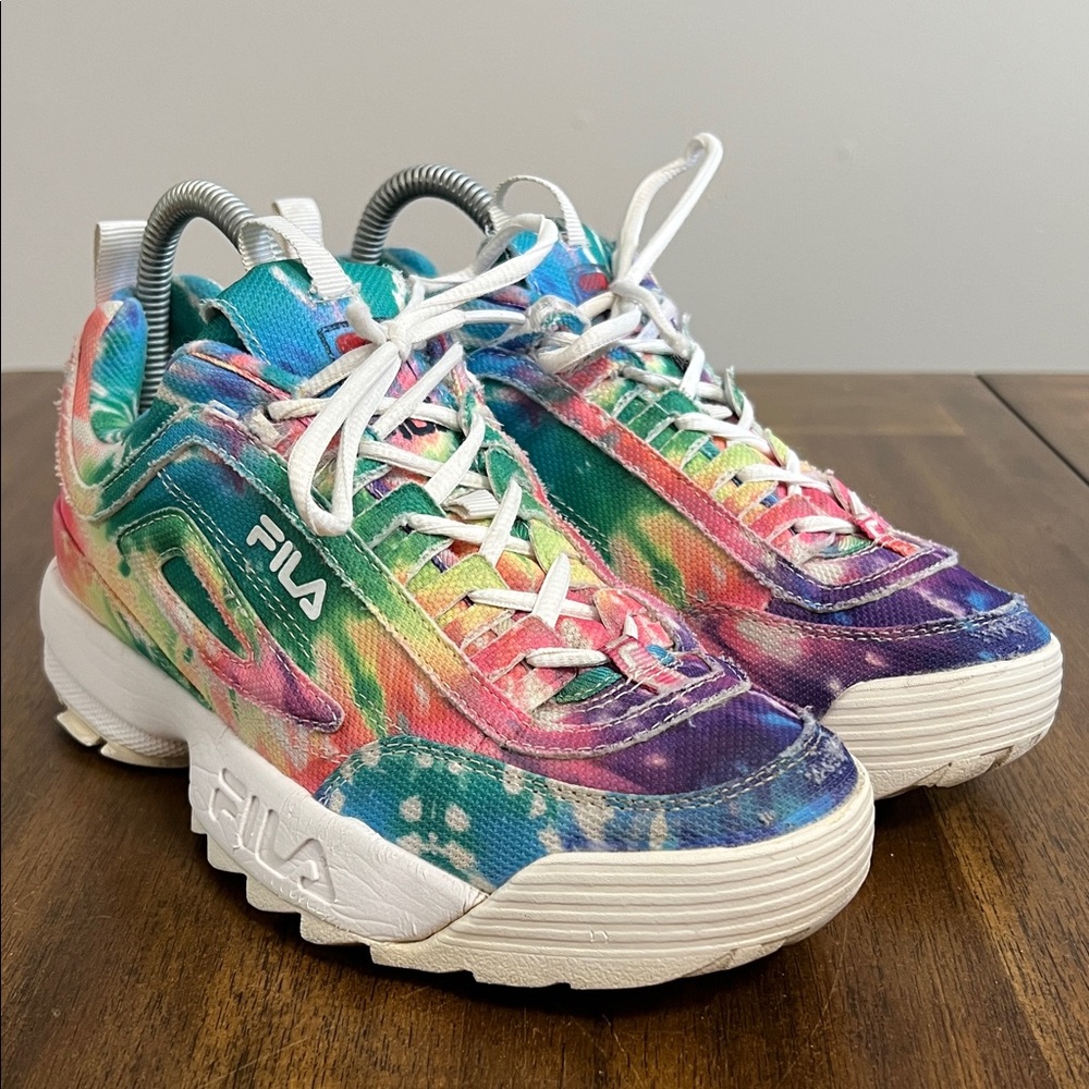 FILA Tie-Dye Canvas Disruptor Sneakers Chunk Platform Womens Size 8 - Picture 2 of 15